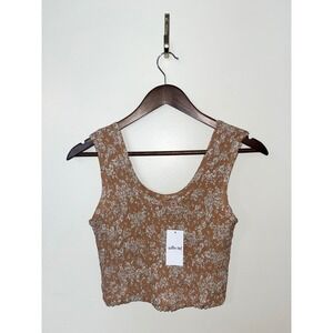 Willow & Root NWT Smocked Crop Top Floral Print COGNAC IVORY $29.95 Women's Med